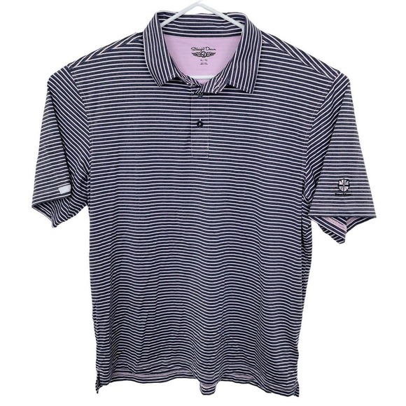 Straight Down Golf Shirt Striped Moisture Wicking Mens Sz XL Charcoal Gray Pink - Picture 1 of 8